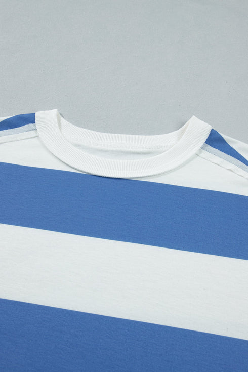 Striped Raw Seam Shoulder Detail Casual T Shirt Dress