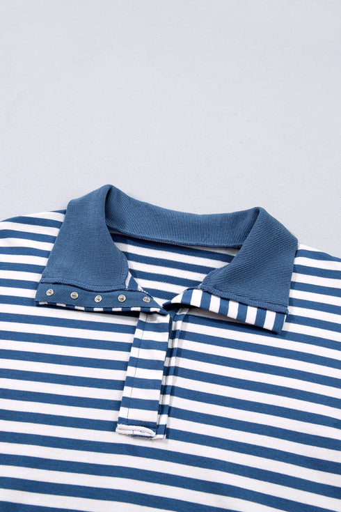 Striped Raw Seam Split Hem Loose Pullover Sweatshirt
