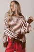 Striped Raw Seam Split Hem Loose Pullover Sweatshirt