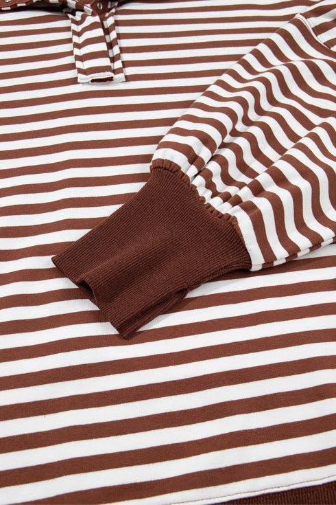 Striped Raw Seam Split Hem Loose Pullover Sweatshirt