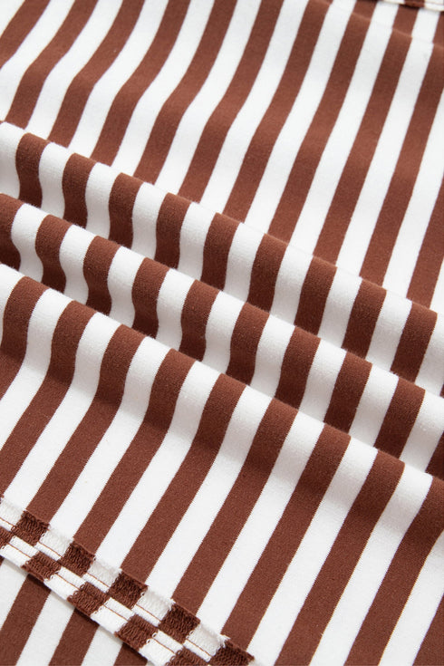 Striped Raw Seam Split Hem Loose Pullover Sweatshirt