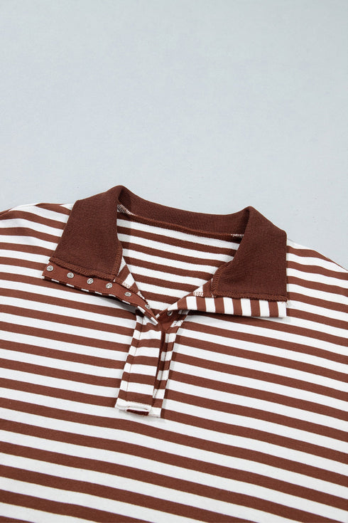 Striped Raw Seam Split Hem Loose Pullover Sweatshirt