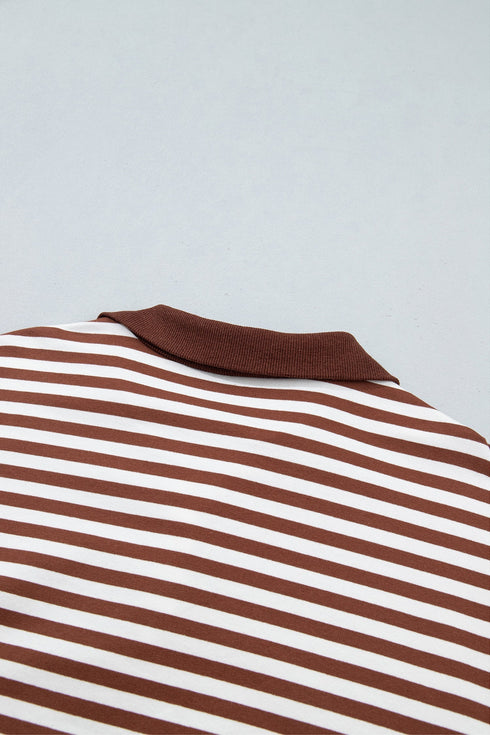 Striped Raw Seam Split Hem Loose Pullover Sweatshirt
