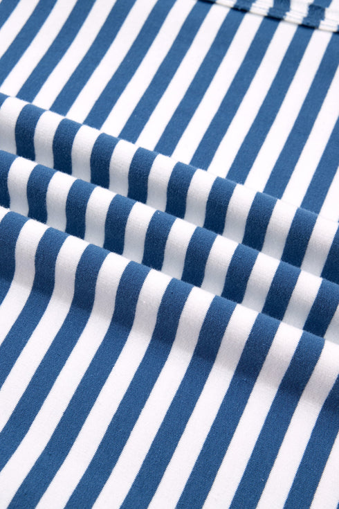 Striped Raw Seam Split Hem Loose Pullover Sweatshirt