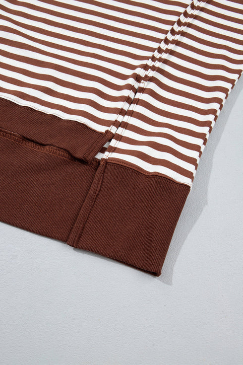 Striped Raw Seam Split Hem Loose Pullover Sweatshirt