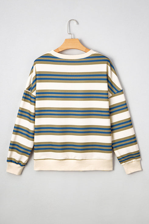 Striped Relaxed Fit Crew Neck Pullover Sweatshirt