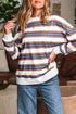 Striped Relaxed Fit Crew Neck Pullover Sweatshirt