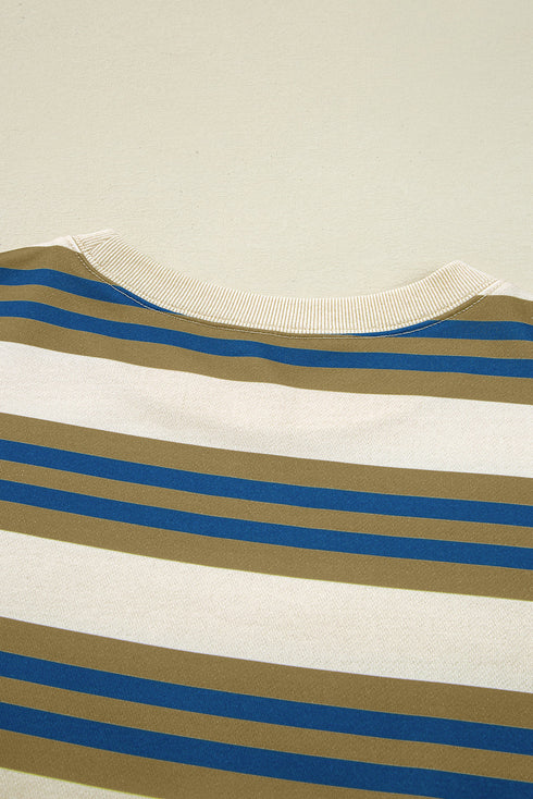Striped Relaxed Fit Crew Neck Pullover Sweatshirt