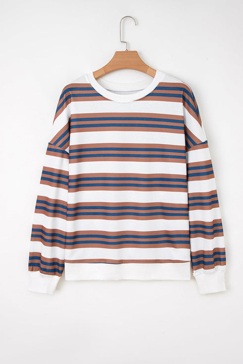 Striped Relaxed Fit Crew Neck Pullover Sweatshirt