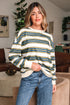 Striped Relaxed Fit Crew Neck Pullover Sweatshirt