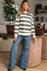 Striped Relaxed Fit Crew Neck Pullover Sweatshirt
