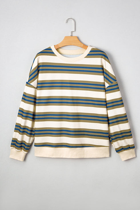 Striped Relaxed Fit Crew Neck Pullover Sweatshirt