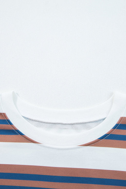 Striped Relaxed Fit Crew Neck Pullover Sweatshirt
