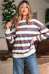 Striped Relaxed Fit Crew Neck Pullover Sweatshirt