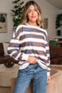 Striped Relaxed Fit Crew Neck Pullover Sweatshirt