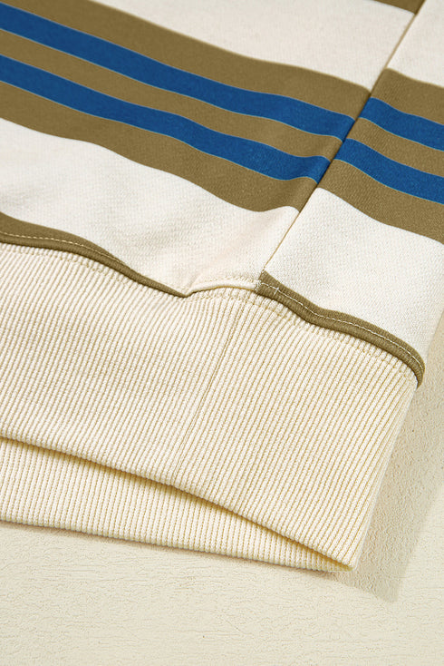 Striped Relaxed Fit Crew Neck Pullover Sweatshirt