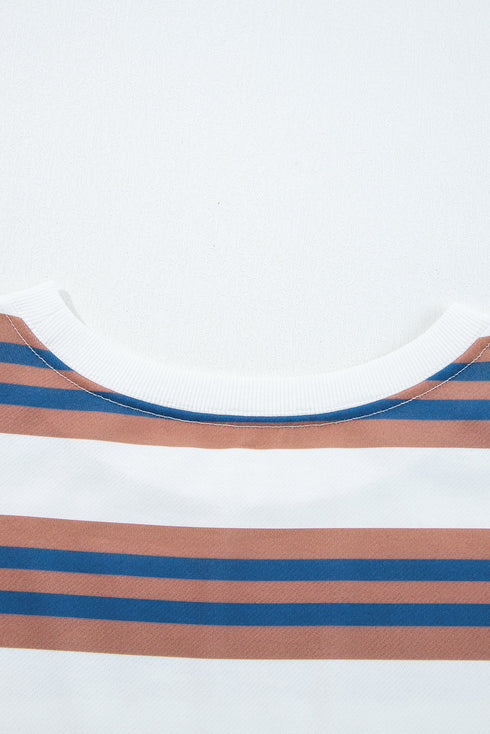 Striped Relaxed Fit Crew Neck Pullover Sweatshirt