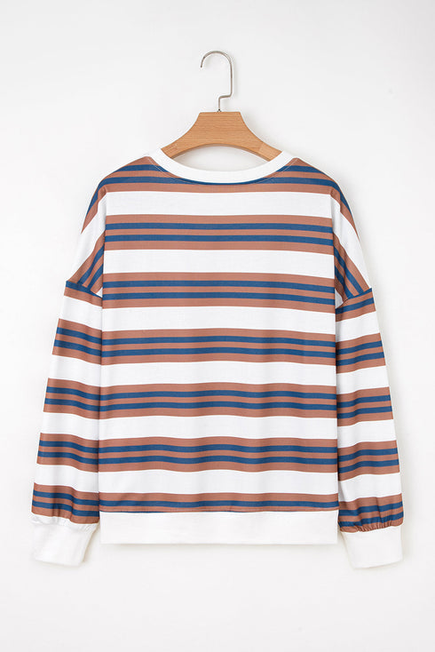 Striped Relaxed Fit Crew Neck Pullover Sweatshirt
