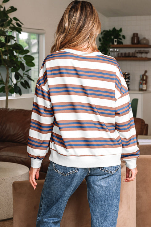 Striped Relaxed Fit Crew Neck Pullover Sweatshirt