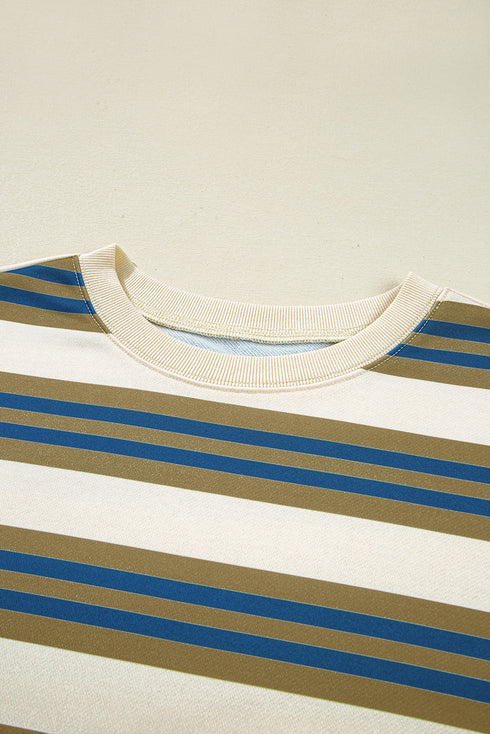 Striped Relaxed Fit Crew Neck Pullover Sweatshirt