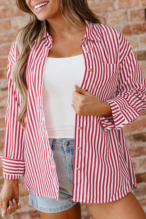 Striped Relaxed Fit Woven Long Sleeve Button Down Shirt