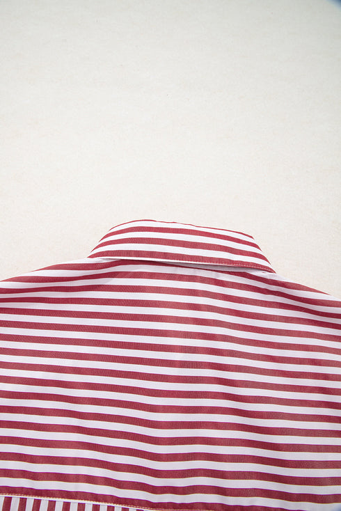 Striped Relaxed Fit Woven Long Sleeve Button Down Shirt