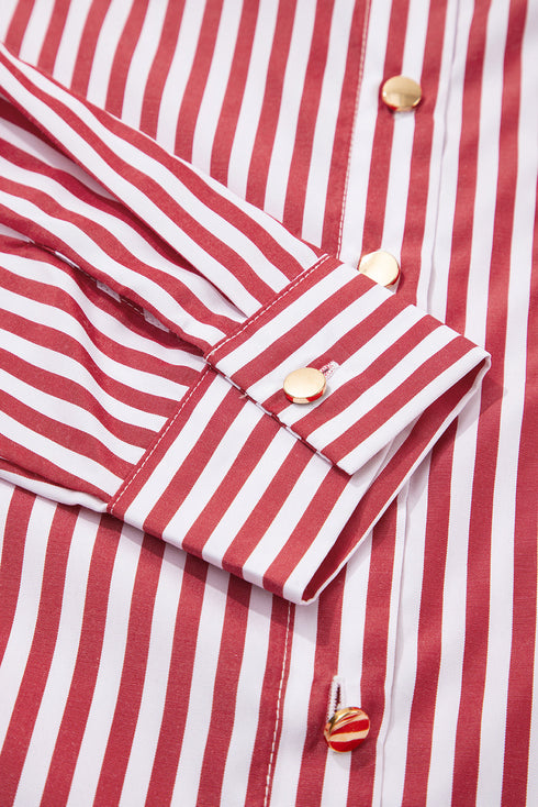 Striped Relaxed Fit Woven Long Sleeve Button Down Shirt