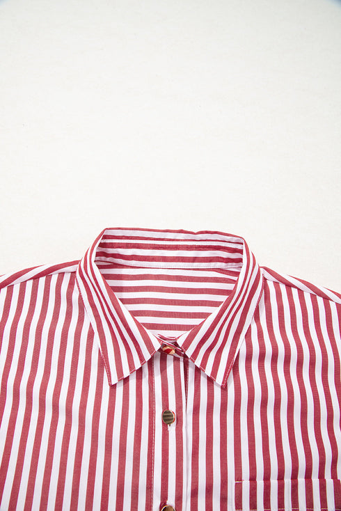Striped Relaxed Fit Woven Long Sleeve Button Down Shirt