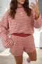 Striped Relaxed Long Sleeve Elastic Waistband Short Set