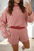 Striped Relaxed Long Sleeve Elastic Waistband Short Set