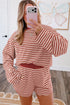 Striped Relaxed Long Sleeve Elastic Waistband Short Set