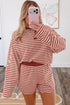 Striped Relaxed Long Sleeve Elastic Waistband Short Set