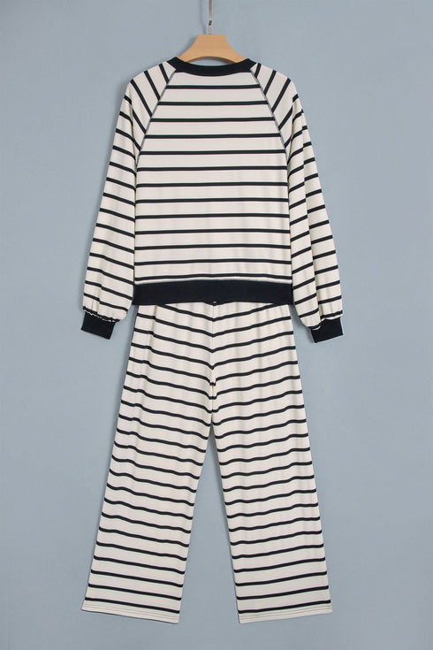 Striped Relaxed Long Sleeve Top Drawstring Pant Set
