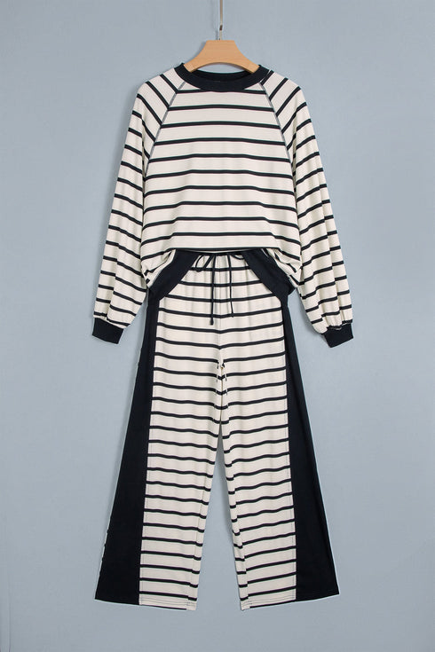 Striped Relaxed Long Sleeve Top Drawstring Pant Set