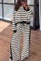 Striped Relaxed Long Sleeve Top Drawstring Pant Set