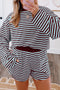 Striped Relaxed Long Sleeve Top Elastic Waist Short Set