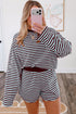 Striped Relaxed Long Sleeve Top Elastic Waist Short Set