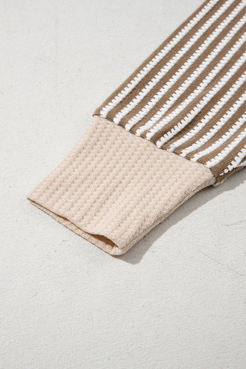 Striped Rib Textured Dolman Sleeve High Low Hem Crewneck Top