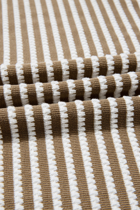 Striped Rib Textured Dolman Sleeve High Low Hem Crewneck Top