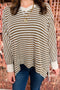 Striped Rib Textured Dolman Sleeve High Low Hem Crewneck Top