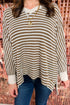 Striped Rib Textured Dolman Sleeve High Low Hem Crewneck Top