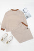 Striped Ribbed Collared V Neck Wide Leg Loungewear Set