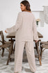 Striped Ribbed Collared V Neck Wide Leg Loungewear Set