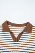 Striped Ribbed Collared V Neck Wide Leg Loungewear Set