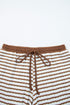 Striped Ribbed Collared V Neck Wide Leg Loungewear Set
