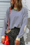 Striped Ribbed Contrast Trim Elbow Patch Drop Shoulder Sweatshirt