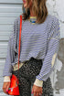 Striped Ribbed Contrast Trim Elbow Patch Drop Shoulder Sweatshirt
