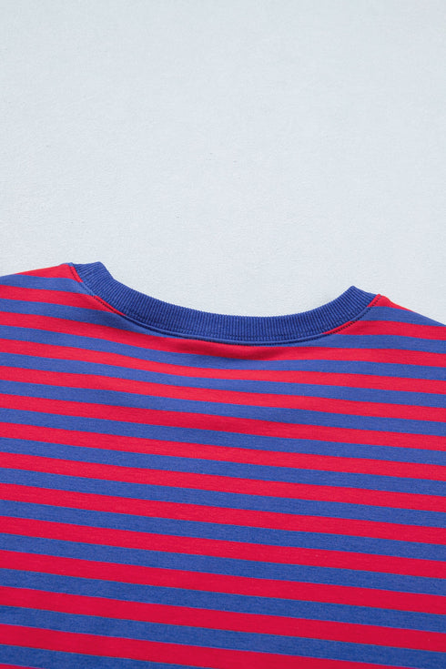 Striped Ribbed Cotton Chest Patch Two Piece Short Set
