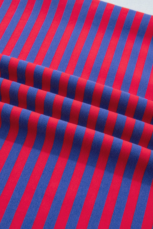 Striped Ribbed Cotton Chest Patch Two Piece Short Set