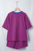 Striped Ribbed Cotton Chest Patch Two Piece Short Set